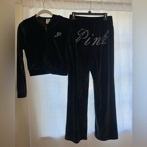 Victoria's Secret Pink Black Velour Set with Rhinestones